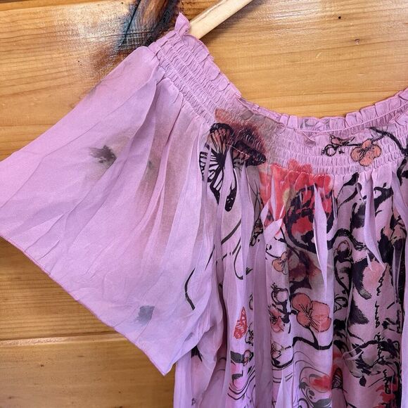 SereNade NY Pink Multicolor Poly Floral Pullover Blouse Elastic Neck XL - Picture 2 of 4